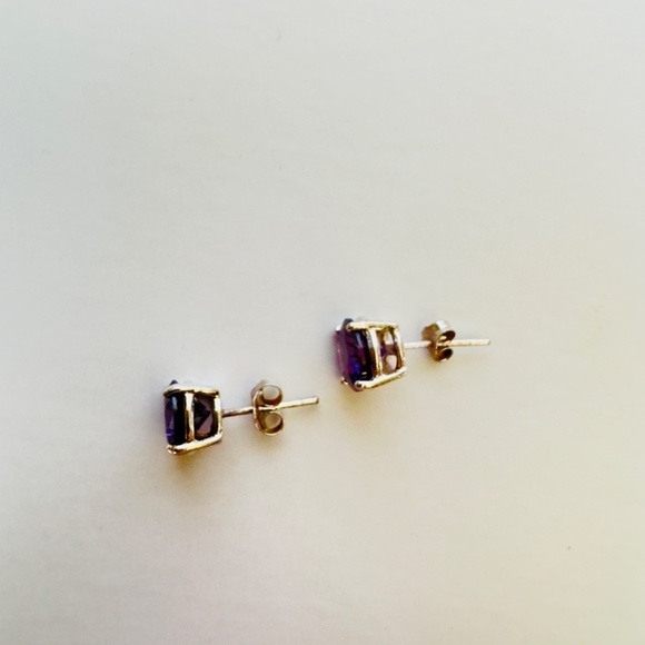 New Purple Round Cut CZ Sterling Silver Earrings - Picture 3 of 5